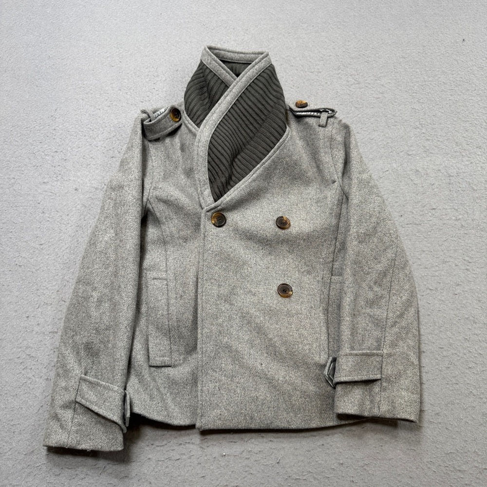 J.Crew Pea Coat Women's 2 Gray Ribbed Shawl Collar Double Breasted Wool Outdoor